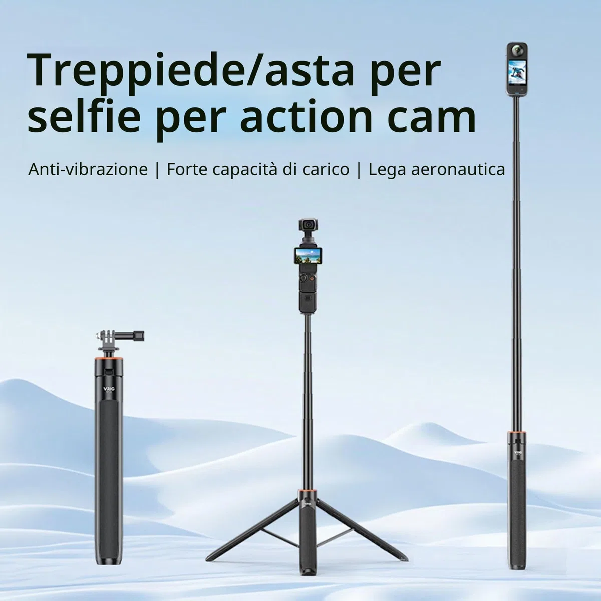 Treppiede estensibile per DJI OSMO Pocket 3/Action 4, lunghezza regolabile 138 cm, asta di estensione per Insta360 ONE X3/X2