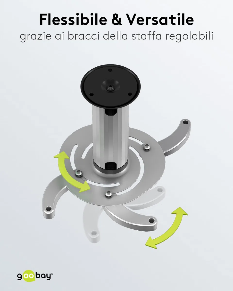 goobay Supporto Videoproiettore Soffitto Universale Fino a 10 kg Interasse 130-320 mm Inclinabile 360 Gradi Girevole Argento - 51905