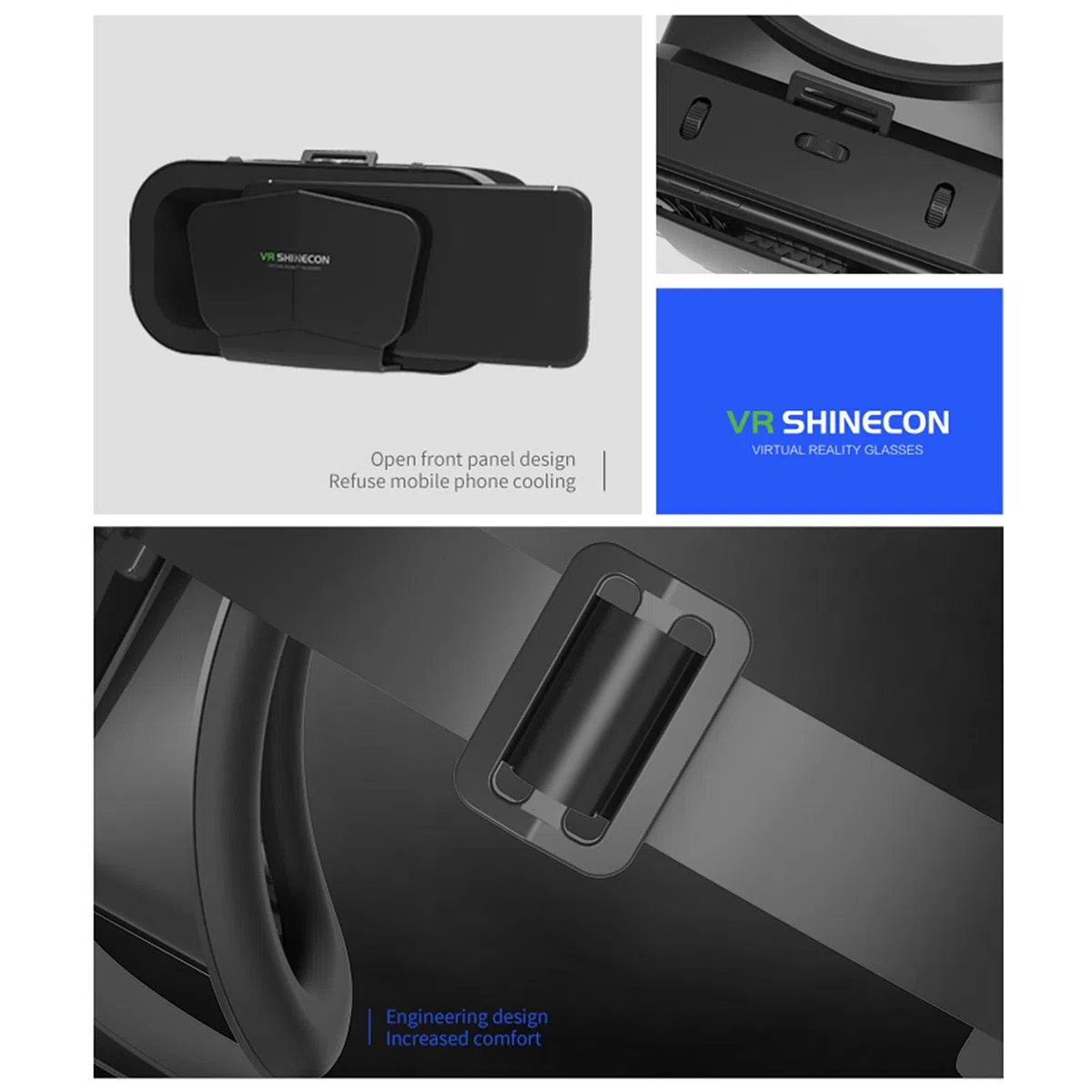 Occhiali 3D VR, occhiali per realtà virtuale VR montati sulla testa, occhiali VR Box per film 3D, videogiochi, adatto per smartphone da 3,5 a 7,25 pollici