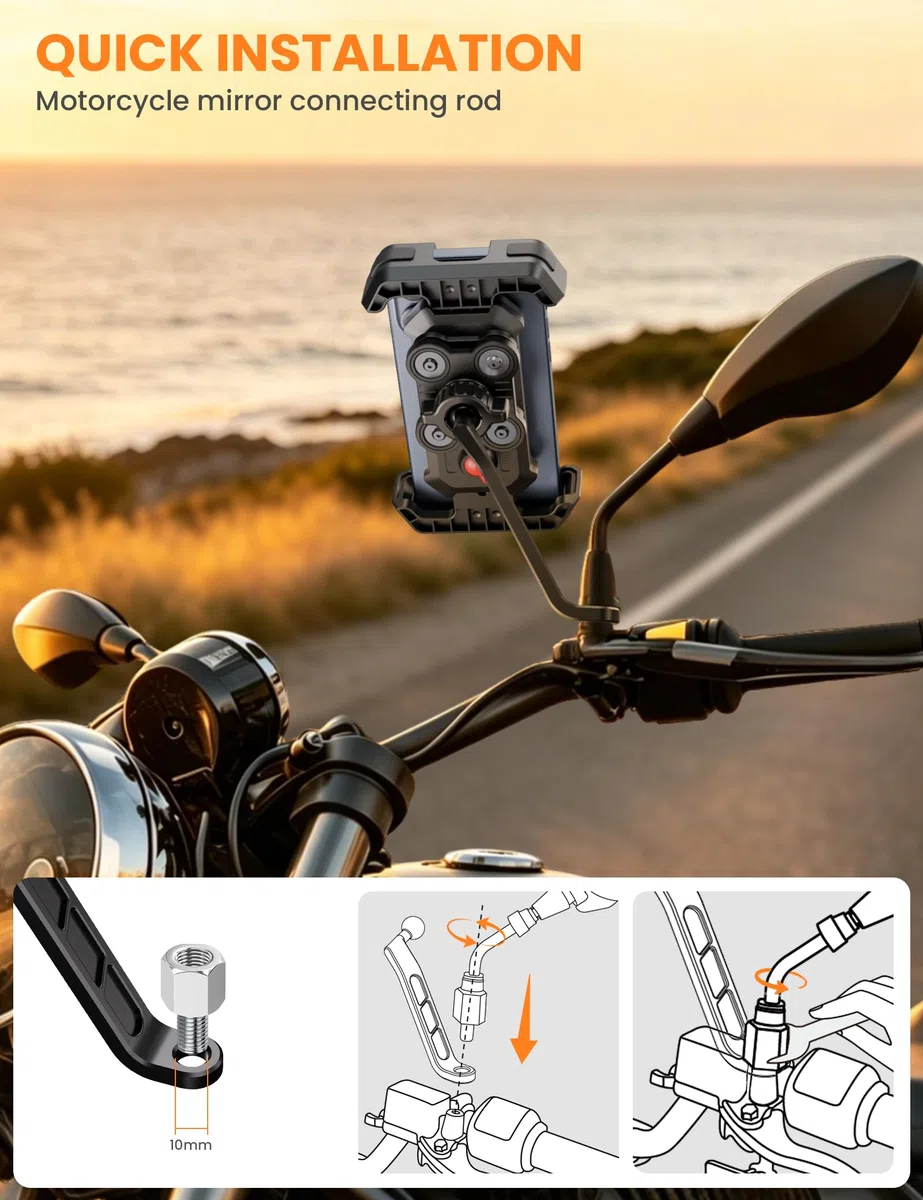 Grefay Supporto Telefono Moto [Doppio Smorzamento Delle Vibrazioni] Supporto Telefono Specchietto Retrovisore Della Moto con Rotazione di 360 per Smartphone da 5,1-6,8 Pollici