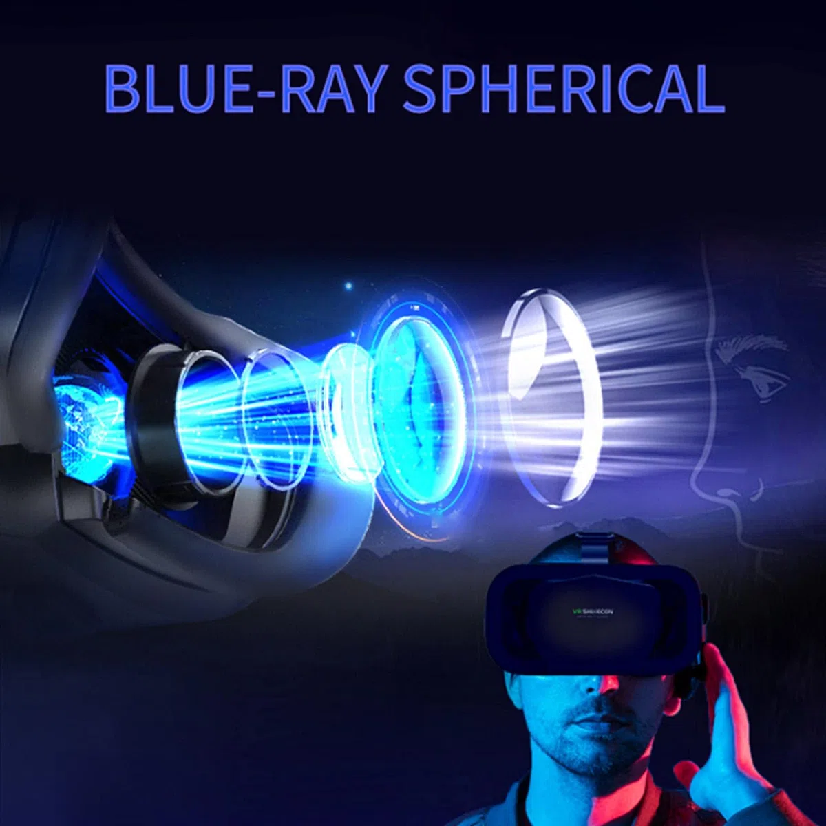 Occhiali 3D VR, occhiali per realtà virtuale VR montati sulla testa, occhiali VR Box per film 3D, videogiochi, adatto per smartphone da 3,5 a 7,25 pollici