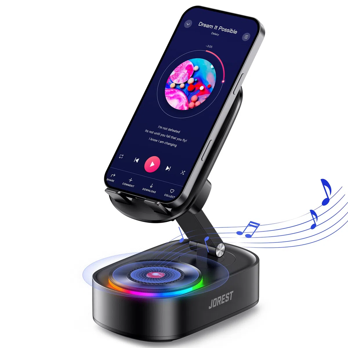 Jorest Altoparlanti Bluetooth wireless, altoparlante a induzione con supporto per telefono, compatibile con iPhone/Android/iPad per casa, ufficio, doccia, esterni, viaggi, regalo per uomini, padre, ma