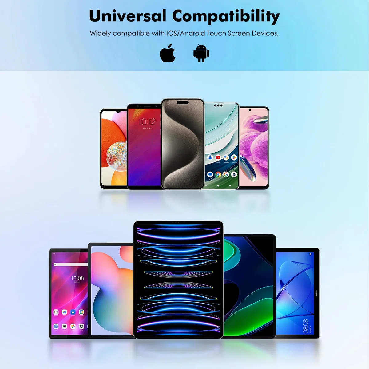 MoKo Penna Stilo per Touch Screens Universali, Attiva Penna Stilo Universale Compatibile con iPad/iPhone/Samsung (Non-S Pen) /Altri Smartphone e Tablet iOS/Android Penna con Power Display, Bianco