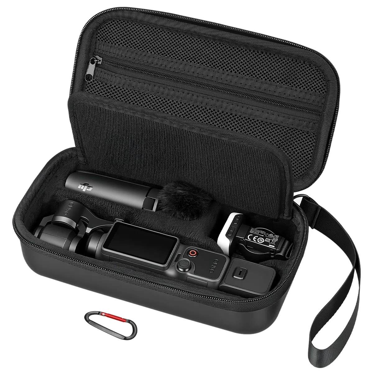 AMAZEAR Custodia per DJI Osmo Pocket 4, Osmo Pocket 4 accessori Case – Borsa compatta da trasporto con lanyard & moschettone, Valigetta per accessori, Protezione e organizzazione, Nero
