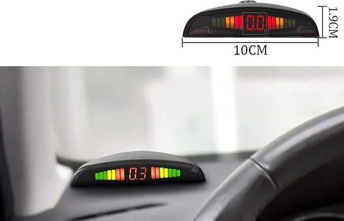 SQUADO Kit 4 Sensori di Parcheggio Wireless Neri con Display LED e Cicalino Acustico Senza Fili Nero