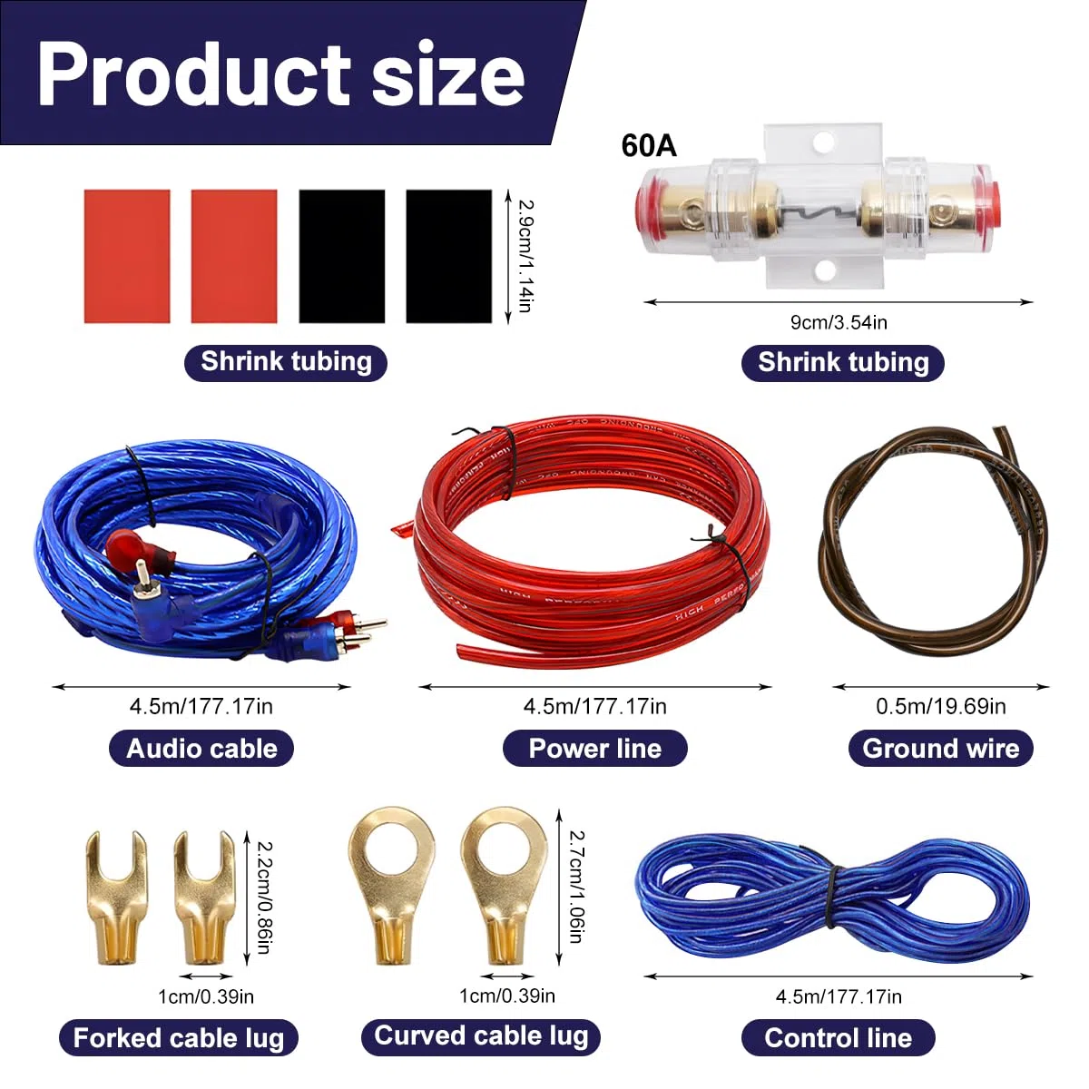 Set di cavi per subwoofer da 10 GA, cavo da 4,5 M per amplificatore auto