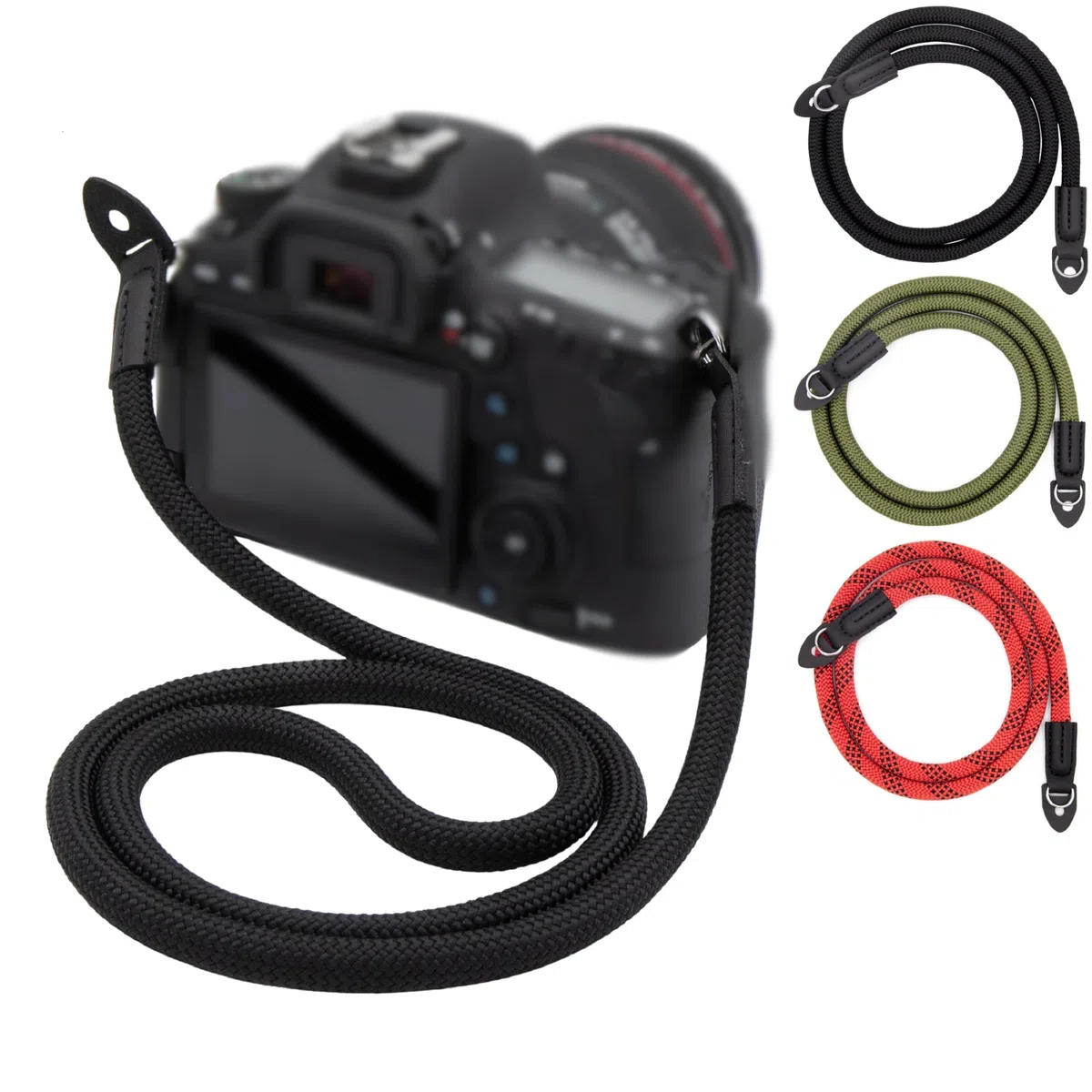 LENS-AID Tracolla per fotocamera effetto corda, 100 cm: come tracolla per il collo per il trasporto di una fotocamera di diversi produttori