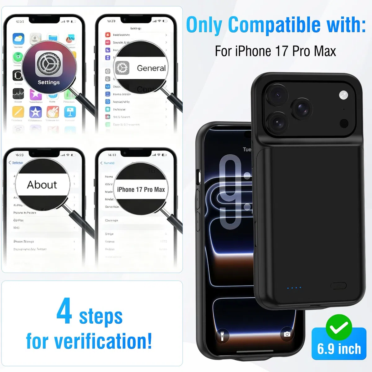 Custodia Con Batteria Per iPhone 17 Pro Max (6,9 Pollici), Caricabatterie Portatile Da 8500 mAh, Custodia Ultra Sottile Con Batteria Estesa E Custodia Protettiva Con Funzione Di Ricarica Per