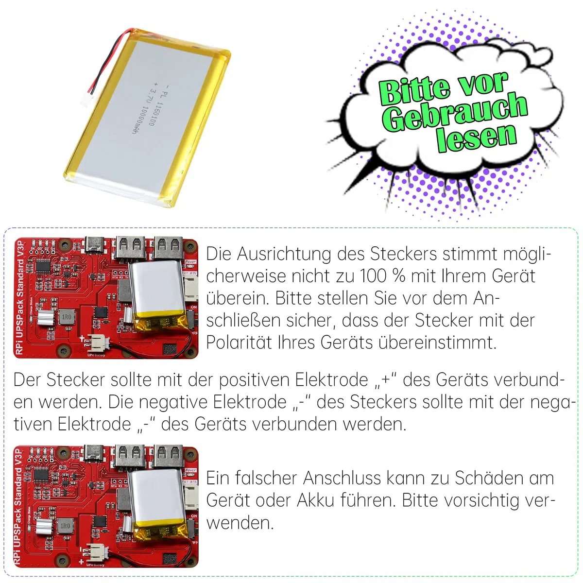 Batteria agli ioni di litio agli ioni di litio da 3,7 V, 10000 mAh, 1160100 mAh, con connettore 2P PH con griglia da 2,0 mm