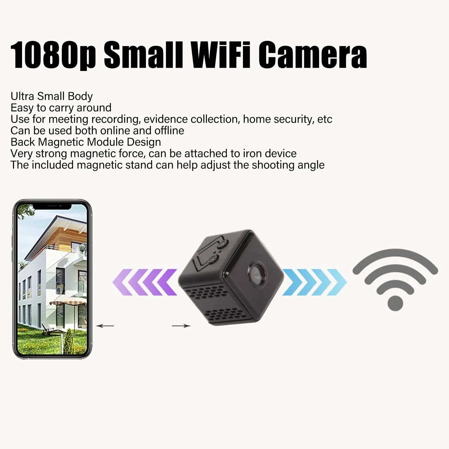 Mini telecamera wireless 1080p visione notturna rilevamento movimento registrazione in loop telecamera WiFi per interni ed esterni