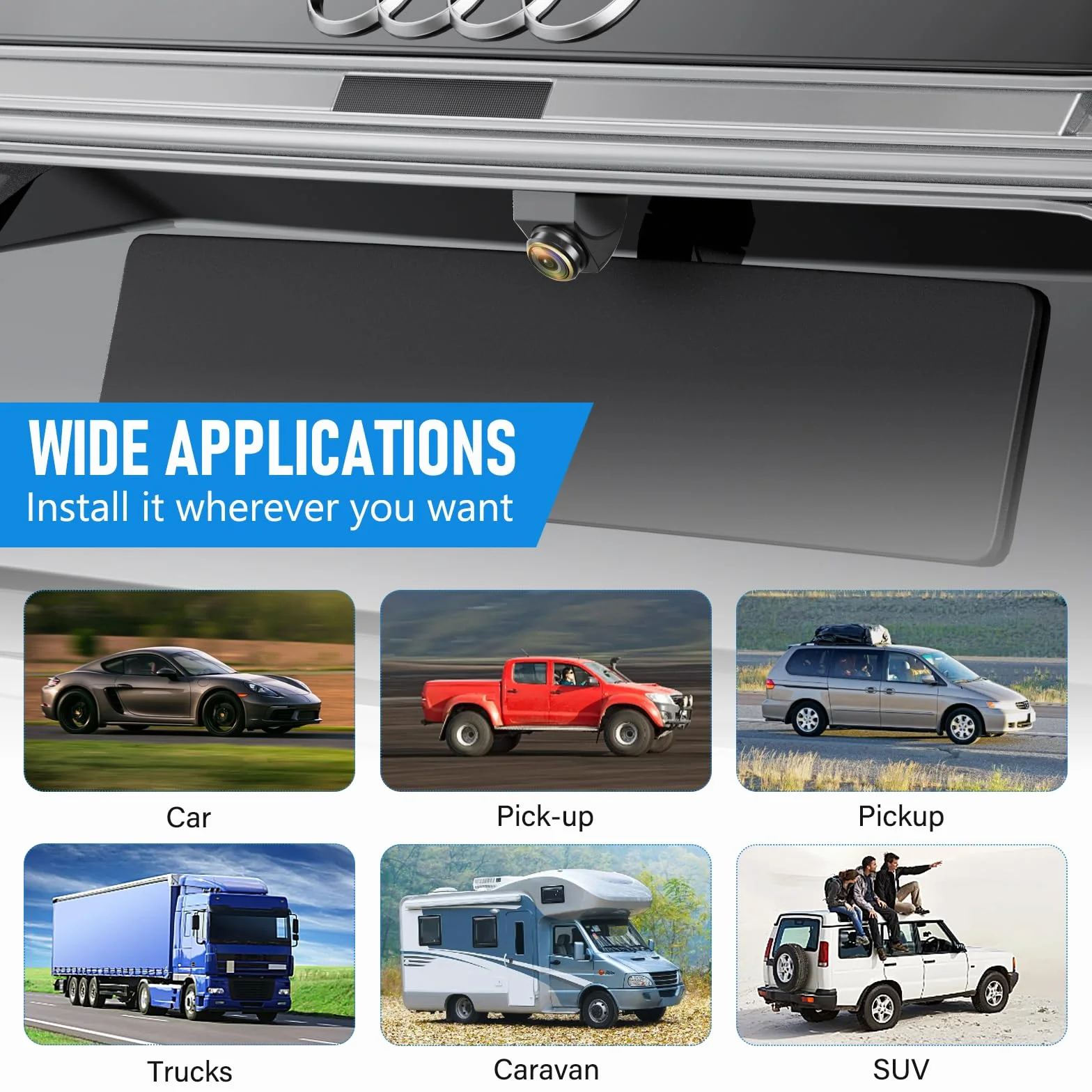 720P Retrocamera Auto, 170° Grandangolo Telecamera Retromarcia, AHD/CVBS 360° Regolabile Telecamera per Auto Universale IP68 Impermeabile Visione Notturna per Auto, SUV, Camper, roulotte, Furgone