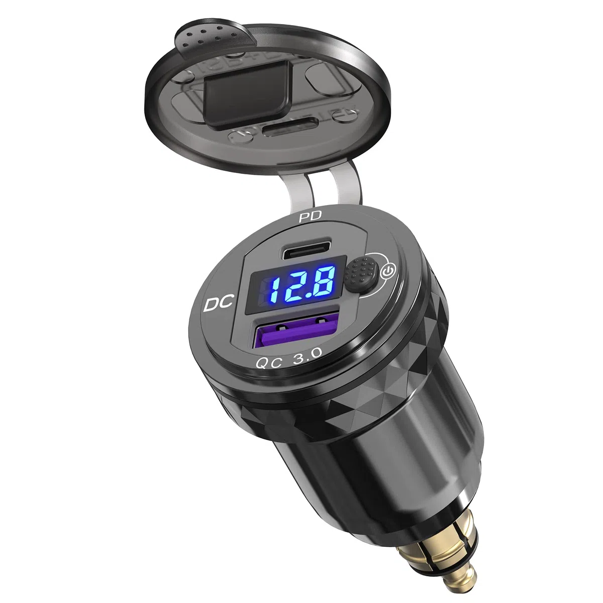 Presa DIN a USB C Caricabatterie per Moto: Qidoe Metallo Dual Porte QC3.0 e PD3.0 Adattatore Din Hella a USB con Voltmetro Interruttore per 12-24 V Motocicli Europei Ducati/Triumph/BMW