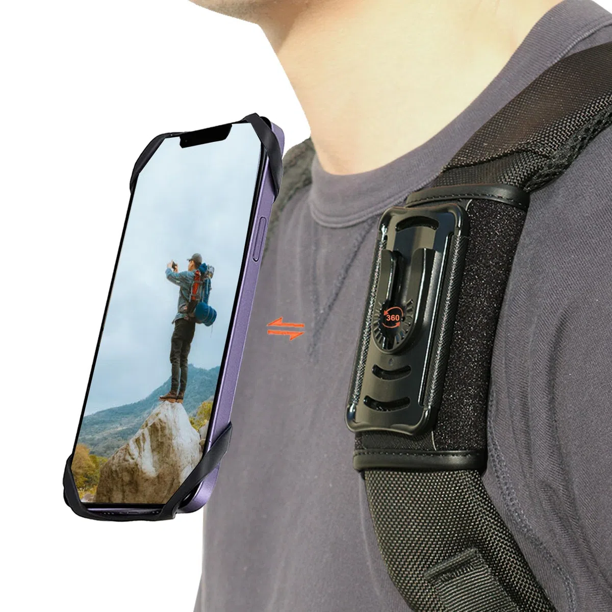 HEZEN Supporto per telefono cellulare per zaino, clip per cinghia per zaino per cellulare, con regolazione rimovibile, escursionismo, arrampicata, esterno