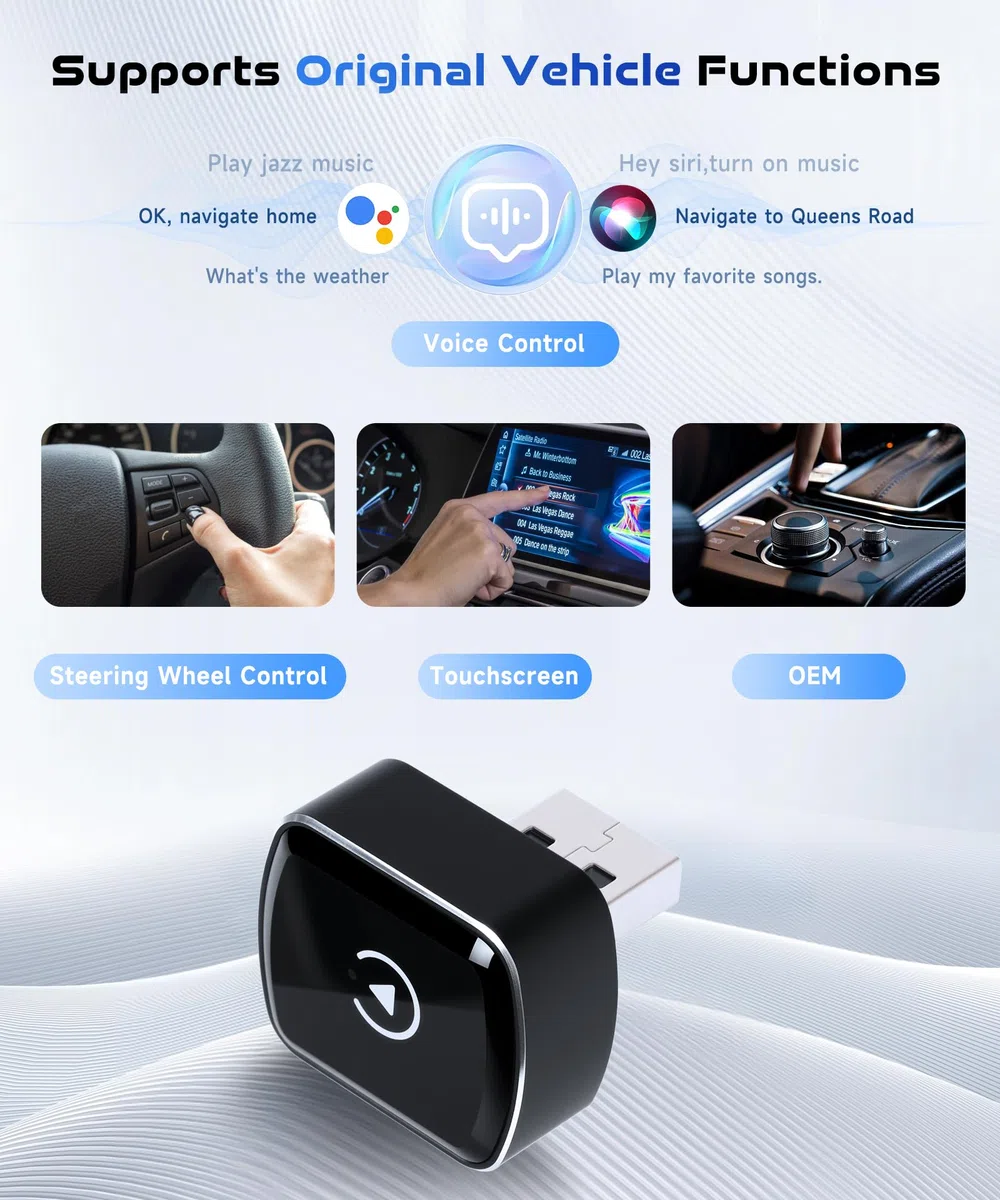2 IN 1 Senza Fili Carplay e Senza Fili Android Au-to Adattatore, Stick per Convertire Android Auto/Car Play Cablato in Wireless per auto con CarPlay Cablato, Wireless Car Play Adattatore USB/Tipo-C