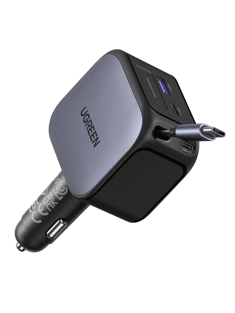 UGREEN 145W Retrattile Caricatore Auto, Caricabatteria Accendisigari USB C Ricarica Rapida 4 Porta, Compatibile con iPhone 17 Pro Max Air/iPhone 16/15/14, Galaxy S25/24, Pixel10/9, MacBook, iPad