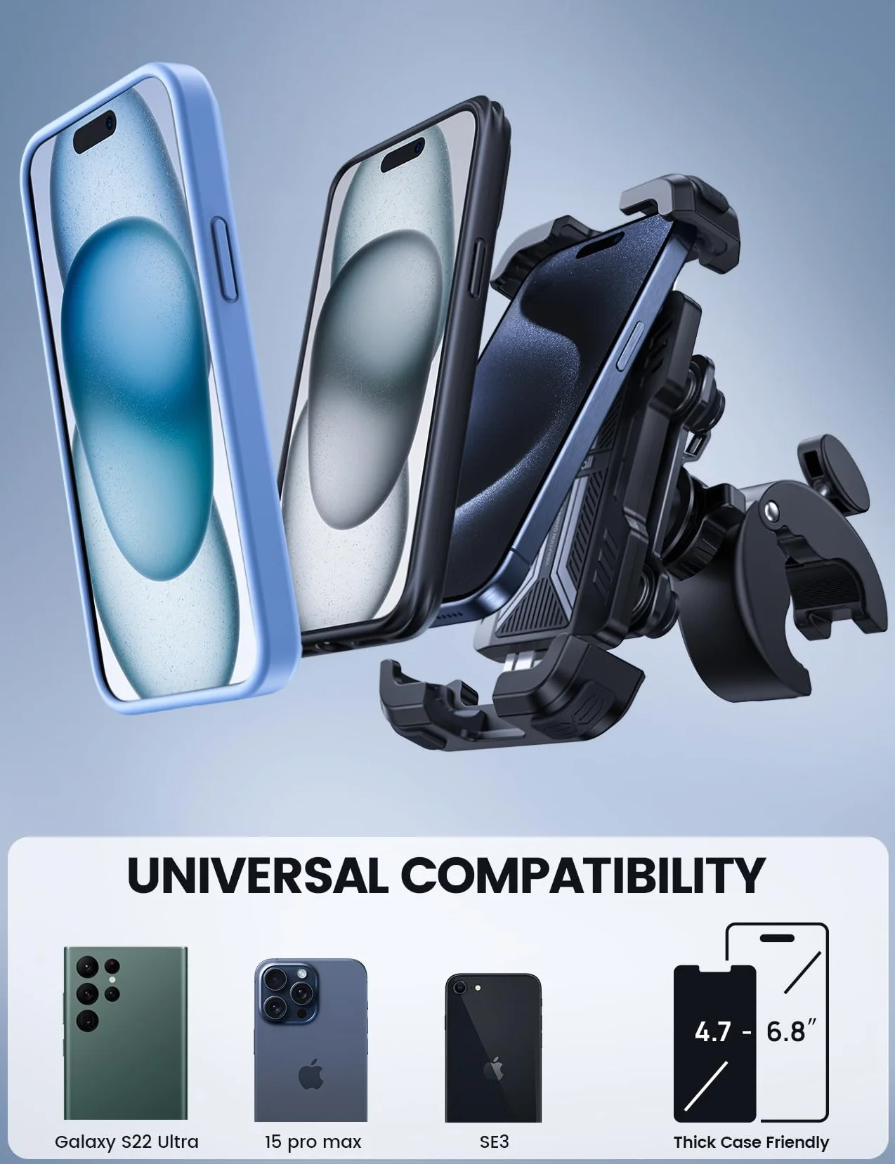 Lamicall Supporto Telefono Moto Antivibrazione Doppio Ammortizzatore 360° Rotazione Universale Manubrio Bicicletta per iPhone 17 16 15 14 13 Xiaomi 4.7-6.8"