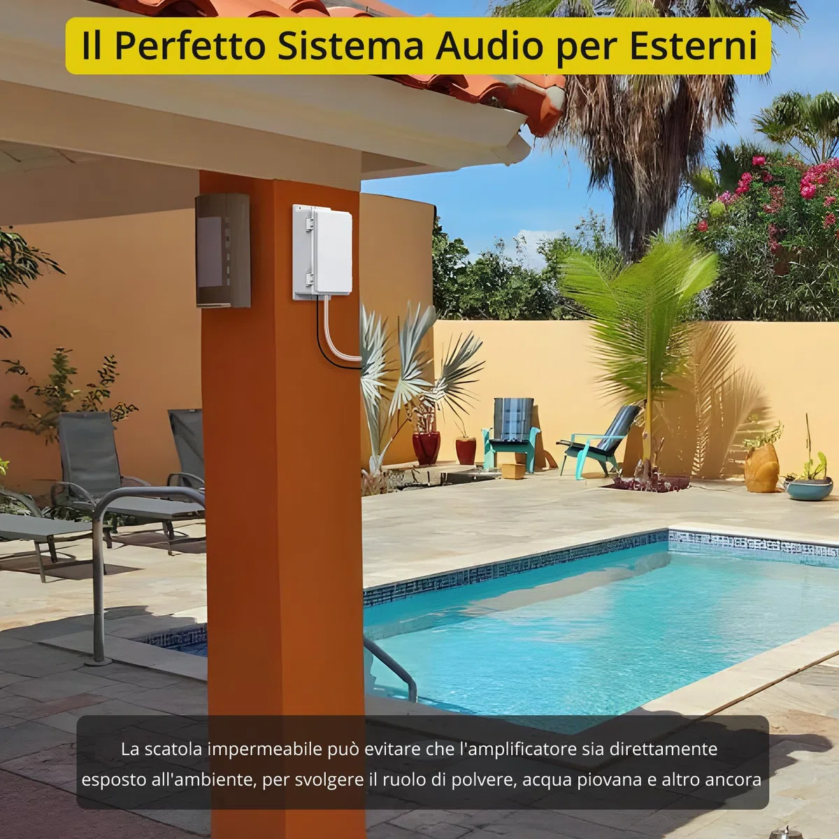 PROZOR Amplificatore Audio Esterno Potenza di picco 200W+200W Bluetooth 5.0 con Alimentazione Amplificatore 30V 5A Impermeabile con Alloggiamento TPA3221 per Patio Piscina Giardino Festa