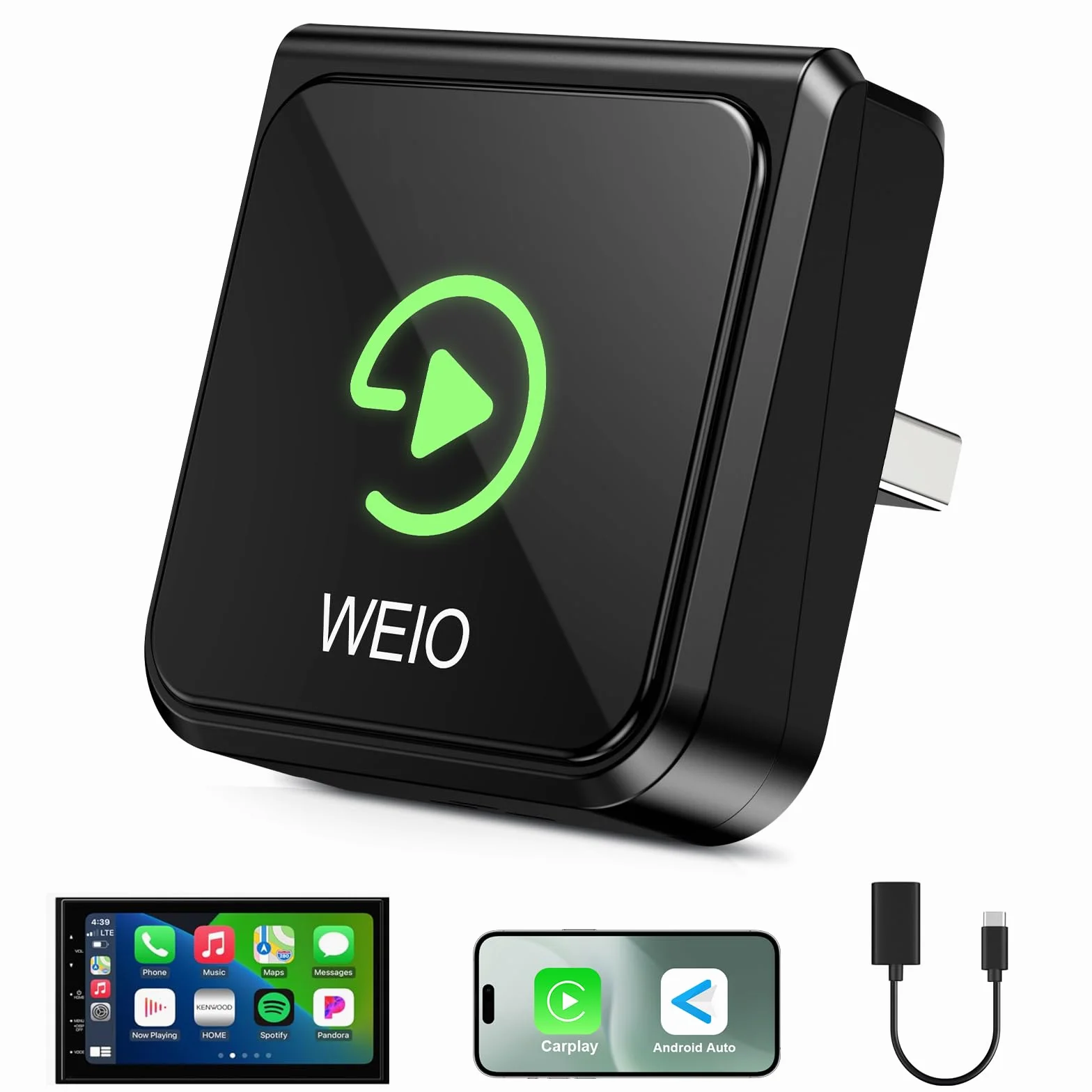 Adattatore CarPlay Wireless Per iPhone:Android Auto Wireless & CarPlay Wireless – Stabile, Compatibile con iPhone iOS 10+ e Auto con CarPlay di Serie, Connessione Automatica, Plug & Play, USB-A/Type-C