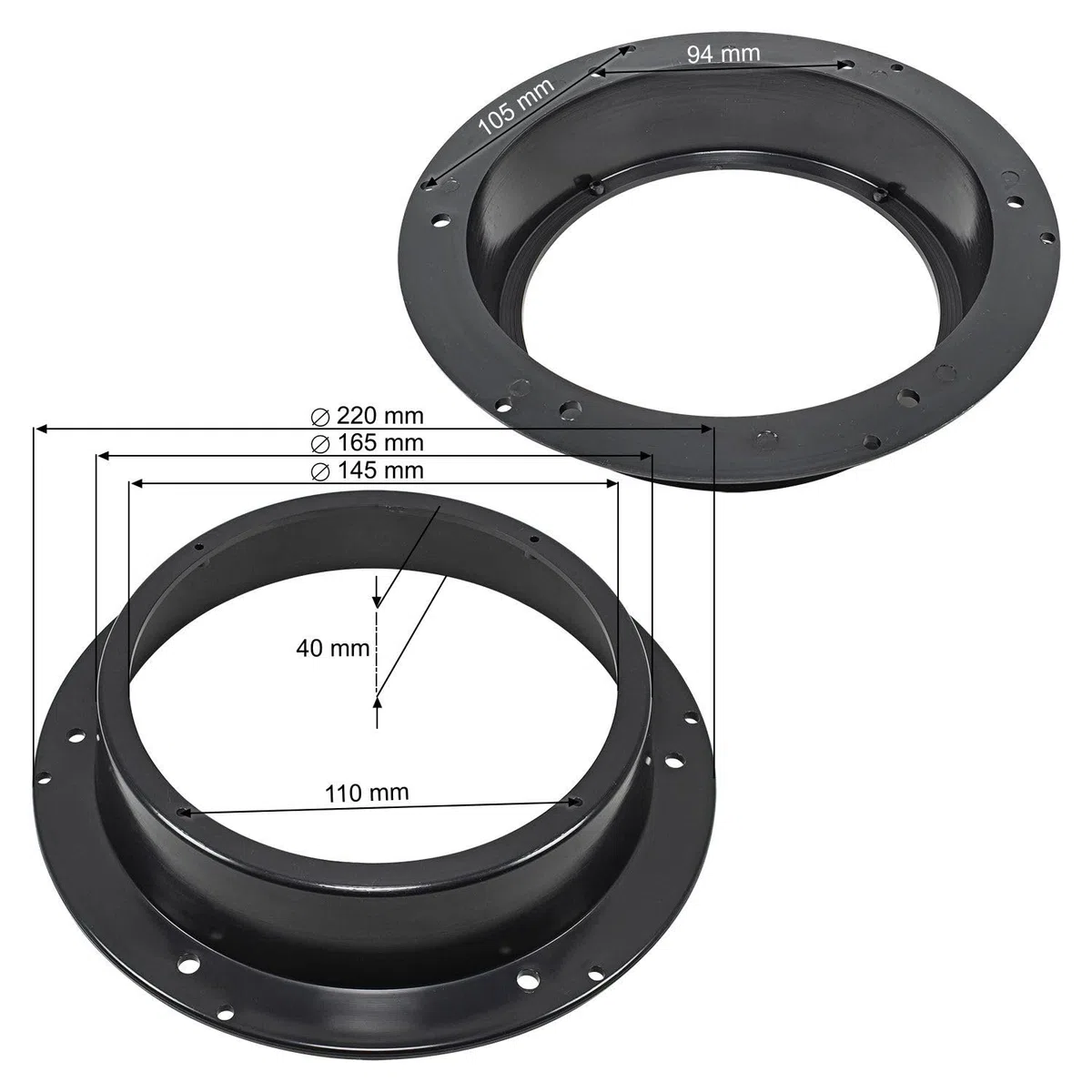 tomzz Audio 2857-011 Anelli per altoparlanti staffe adattatore compatibile con VW Golf 5 Tiguan Touran Skoda Yeti Octavia porta anteriore per 165 millimetri DIN altoparlanti