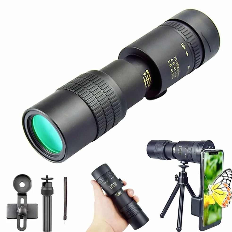Telescopio monoculare, zoom 10-300x, potente, portatile, ad alta definizione, per esterni, retrattile, monocolo per escursionismo e campeggio (solo monocolo)