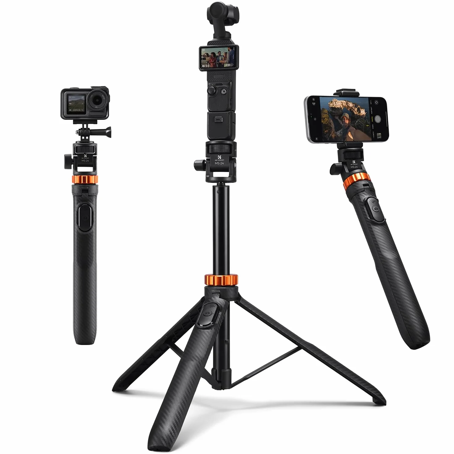 K&F CONCEPT Bastone Selfie 175cm, Treppiede per Smartphone con Telecomando e Vite da 1/4", 2-in-1 Tripod per Action Camera/DSLR, Compatibile con iphone 17, DJI Osmo Pocket 3/4, Insta360 X5, Gopro