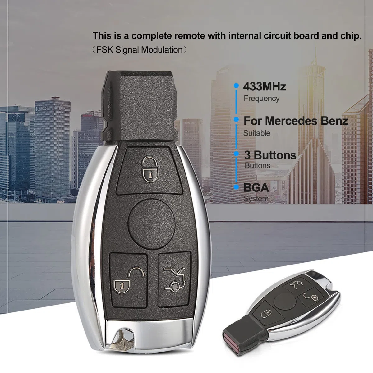 3 Tasti Mercedes 433 MHz Guscio Chiave Telecomando, Telecomandi per Auto con chip BGA Lama NEC per Mercedes Ben-z A B C E S Classe G CLK SLK Classe W204 W211 Ricambio Chiave