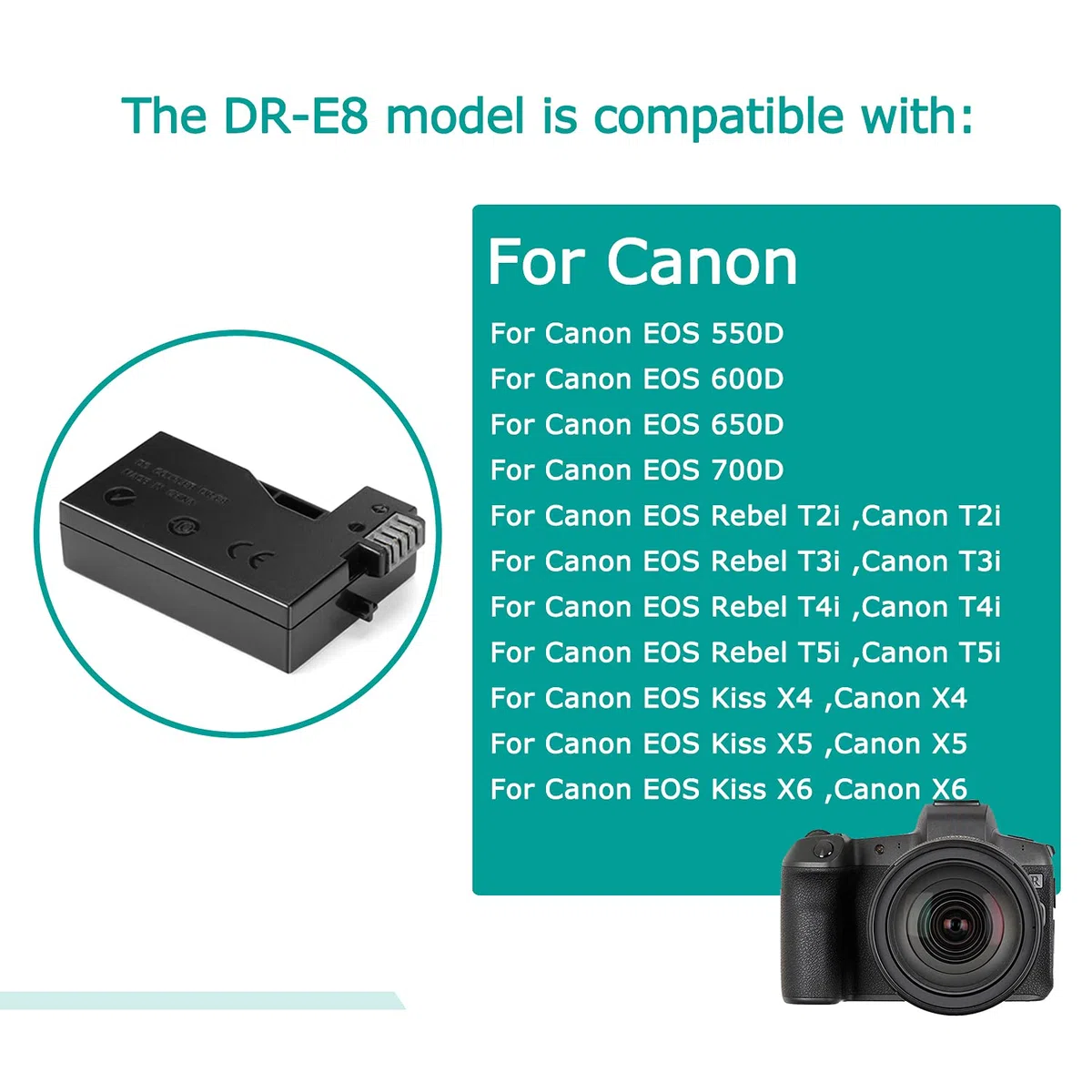 CA-PS700 ACK-E8 Cavo USB Power Bank + Accoppiatore DR-E8 Batteria Dummy LP-E8 + Caricabatterie 5V 3A per Canon EOS T2i T3i T4i T5i 650D 700D X4 X5 X6
