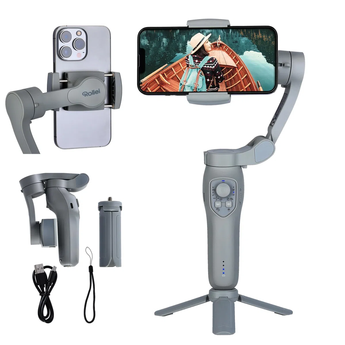 Rollei Steady Butler Mobile 3 SE Stabilizzatore Smartphones, Gimbal 3 Assi Smartphone Leggero e Pieghevole Compatibile con iPhone 16/15/14/13/12 Pro Max e Android per Video di TikTok YouTube Instagram