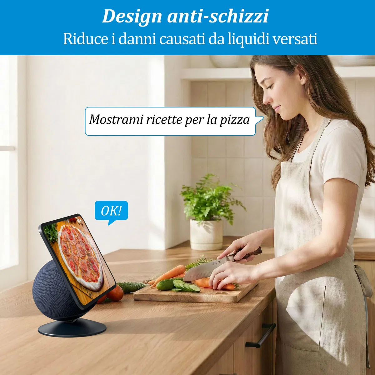 PlusAcc Supporto per Show 11/8 (ultima generazione) – Base da tavolo regolabile con inclinazione e fondo antiscivolo, compatibile con iPhone 12, ideale per cucina o comodino (Grafite)
