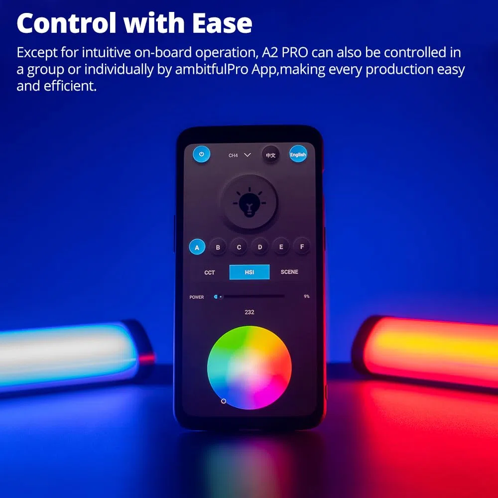 AMBITFUL A2PRO A2 PRO - Luce tubolare RGB, CRI 95 TLCI 97, colore preciso, 2500 K-8500 K, regolabile in modalità RGB CCT HSI, effetto luce 26 Fx, supporto APP Control (A2PRO)