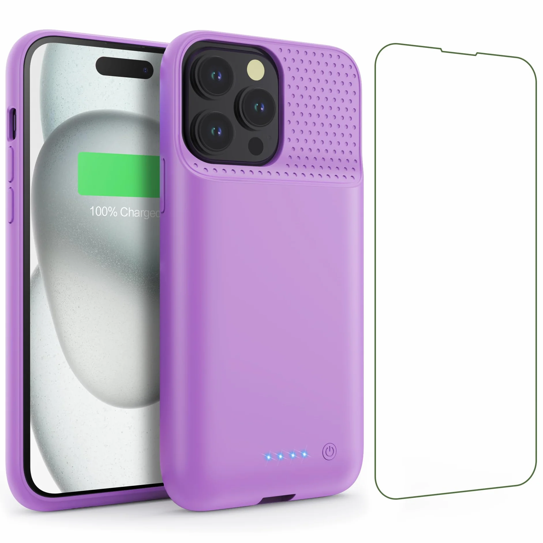 Feob Cover Batteria per iPhone 15 Pro (6,1"), 7500mAh 15W Cover Ricaricabile Battery Case Custodia Batteria Caricabatterie Power Bank per iPhone 15 Pro (6,1") Backup Charger Case-Viola