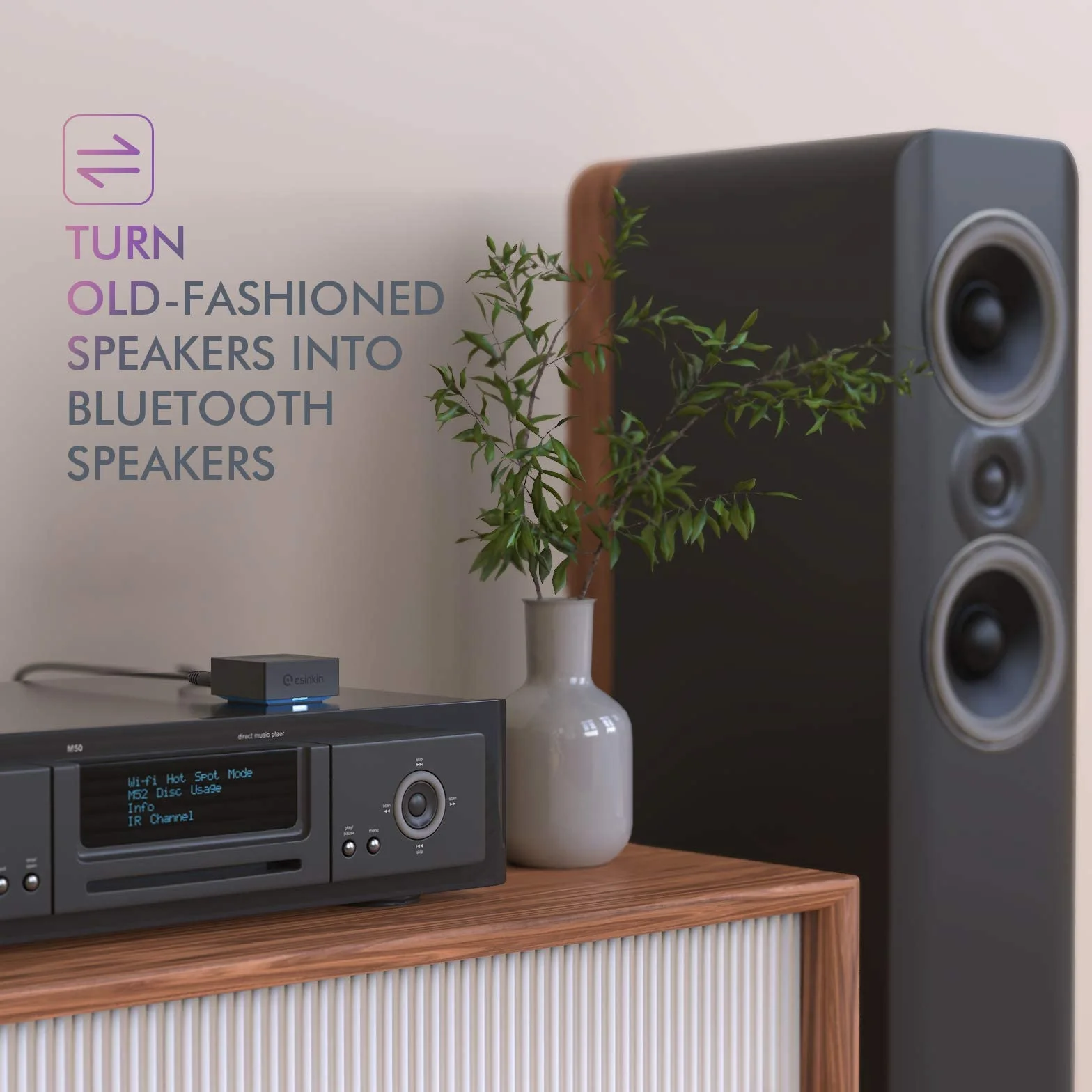 esinkin Ricevitore Audio Bluetooth Wireless, Adattatore Bluetooth può funzionare con PC/Mac/Smartphone/Tablet/Ricevitore AV, Uscite Audio 3.5 mm e RCA alle Casse Altoparlanti, ‎Pulsante One-Push