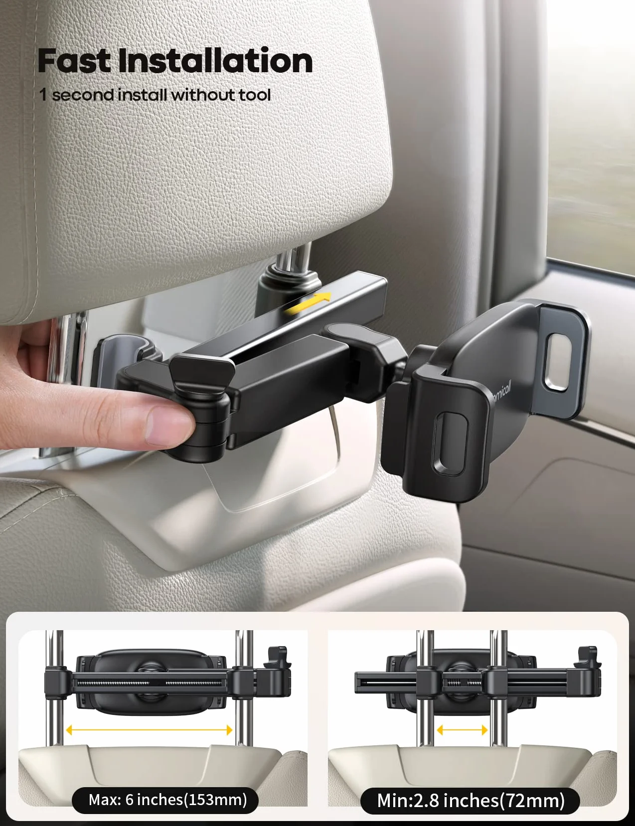 Lamicall Supporto Tablet Auto, Supporto Tablet Poggiatesta - [Braccio Telescopico a Doppio Asse] 360°Rotazione, Universale Supporto per iPad, Samsung Tab, Switch, altri 4.7-11" Cellulari e Tablet