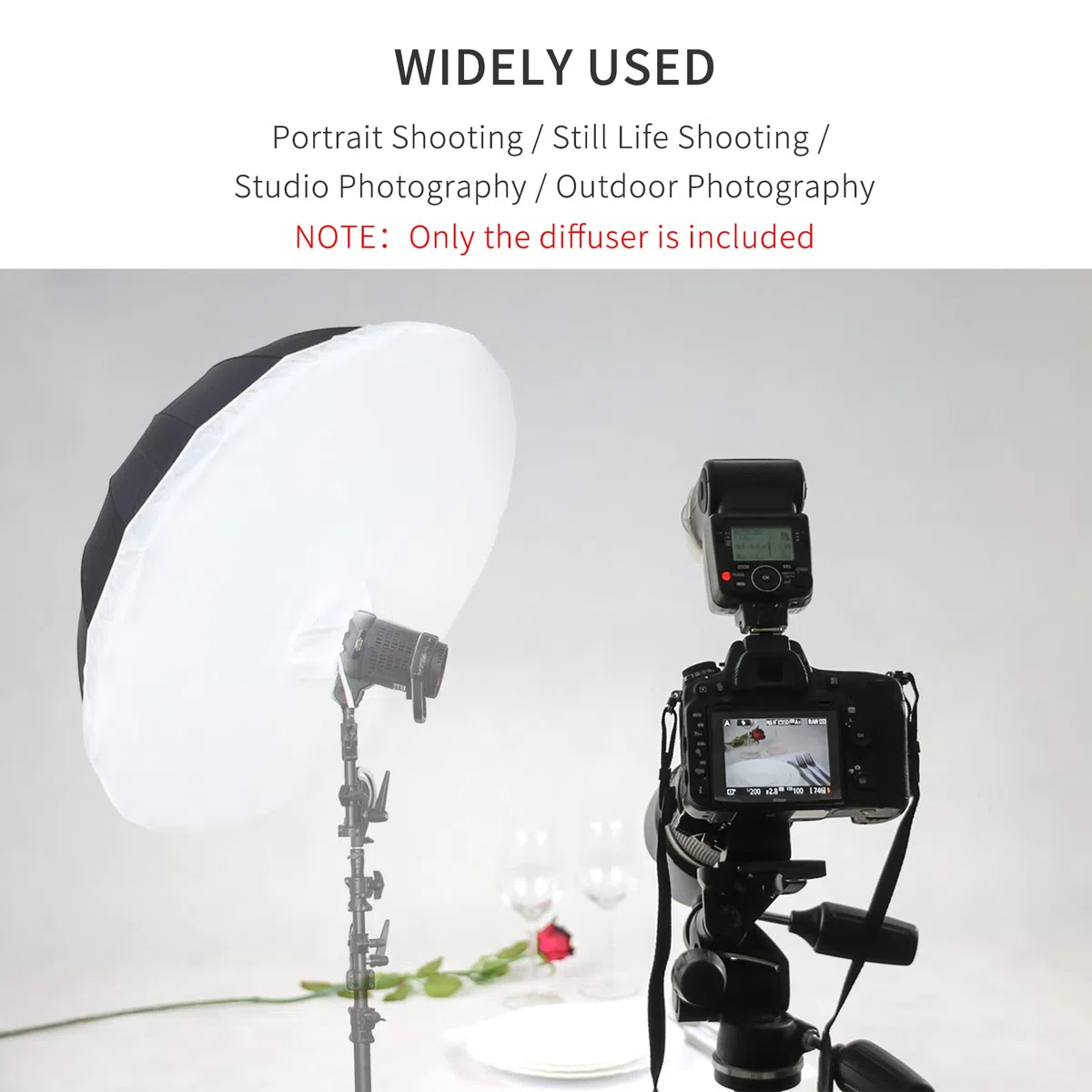 Diffusore di ombrello per studio fotografico, professionale, panno morbido, per 16 aste, 105 cm, nero/argento, ombrello di illuminazione riflettente parabolico