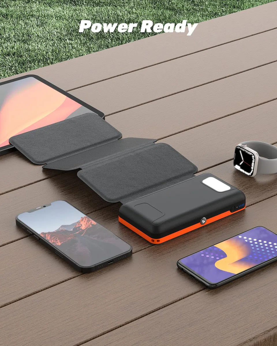 Caricabatterie Solare Power Bank - 27000mAh Solar 22,5W per Cellulare, Portatile a Ricarica Rapida con 4 Pannelli Solari e Torcia Elettrica, USB, per Telefoni Tablet Campeggio