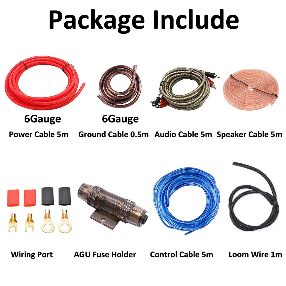 Kit Cavi Amplificatore Auto 6GA AWG Auto Audio Subwoofer Cablaggio Amplificatore Kit Cavi di Installazione RCA Alimentazione Altoparlante Filo Fusibile AGU 2000W
