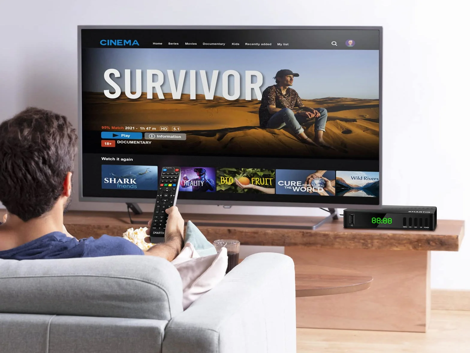 Atlantis SMARTIX DH17 Decoder Digitale Terrestre DVB T2 HEVC H.265 mpeg2/mpeg4 H264 Media Player Porta USB. HDMI e SCART Telecomando Learning, Main 10, Nero