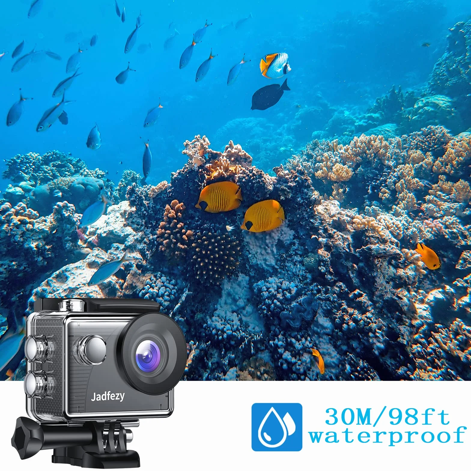 Action Cam 1080P con scheda da 32 GB, Macchina Fotografica Subacquea impermeabile 30M, Fotocamera Subacquea con Due 900mAh Batterie Ricaricabili e Kit Accessori
