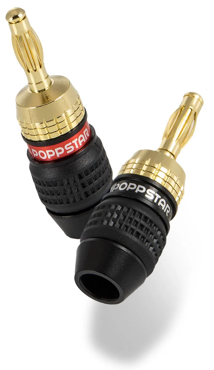 POPPSTAR 8 connettori a banana high end (schermati), banane per cavi di potenza (fino a 6 mm²), altoparlante, ricevitore AV, placcato oro 24k (4x nero, 4x rosso)