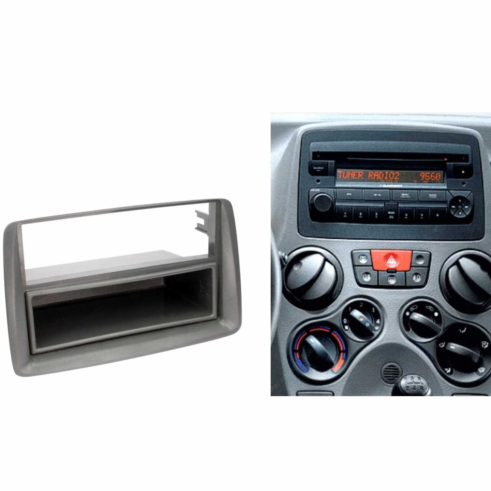 Sound Way Kit Montaggio Autoradio, Mascherina 1 DIN con Cassetto, Adattatore Antenna, Chiavi di Smontaggio, Compatibile con Fiat Panda 2002-2012