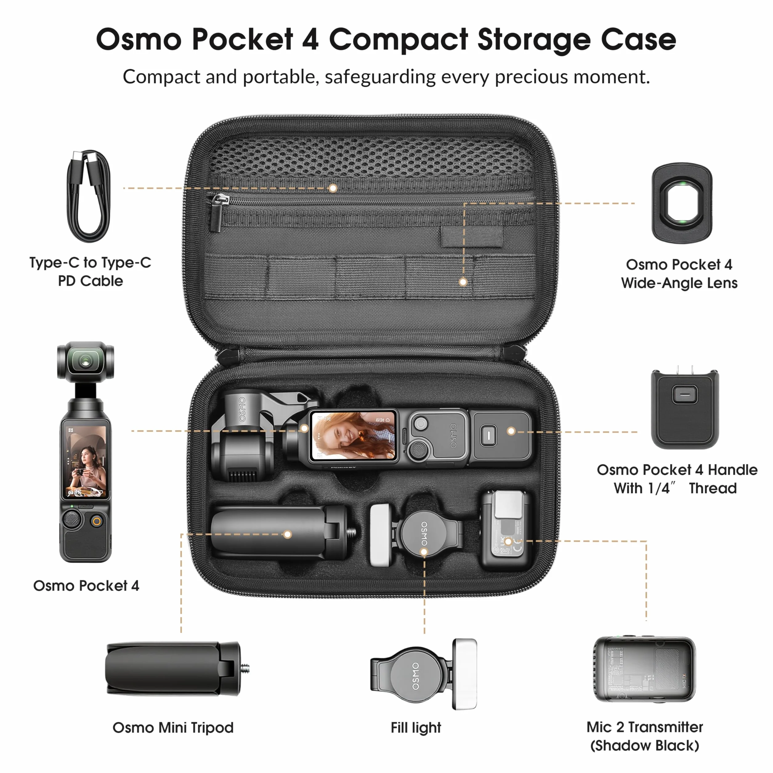 STARTRC PHOTO Custodia per DJI Osmo Pocket 4, Borsa Protettiva PU Pronta per il Trasporto per DJI Pocket 4 Creator Combo Accessori, Ideale per Vlogging, Viaggi e Riprese Outdoor
