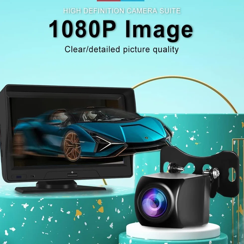 CAMECHO Telecamera posteriore Full HD 1080P Grand Angle IP68 per autoradio Android/CarPlay - Compatibile con schermo 4PIN AVIN, cavo da 15 m incluso