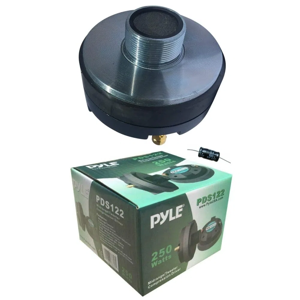 KIT SET PER PYLE PDS122 1 driver a compressione tweeter 125 watt rms 250 watt max, filettatura da 1" 2,5 cm, casa, feste, cassa, 8 ohm, 95 db, bobina 3,5 cm, 1 pezzo + condensatore omaggio
