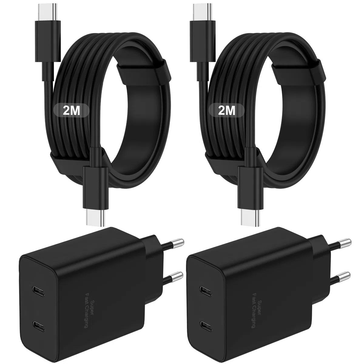 2 Pack Caricatore USB C,45W 2 Porte Rapido e Multiplo,Caricabatterie Samsung Con Cavi USB-C da 2M+2M,Presa Alimentatore,Per Samsung S26/S25/S24/S23/S22/+/Ultra/Per IPhone 17/16/15/Pro/Max/Mini/charger