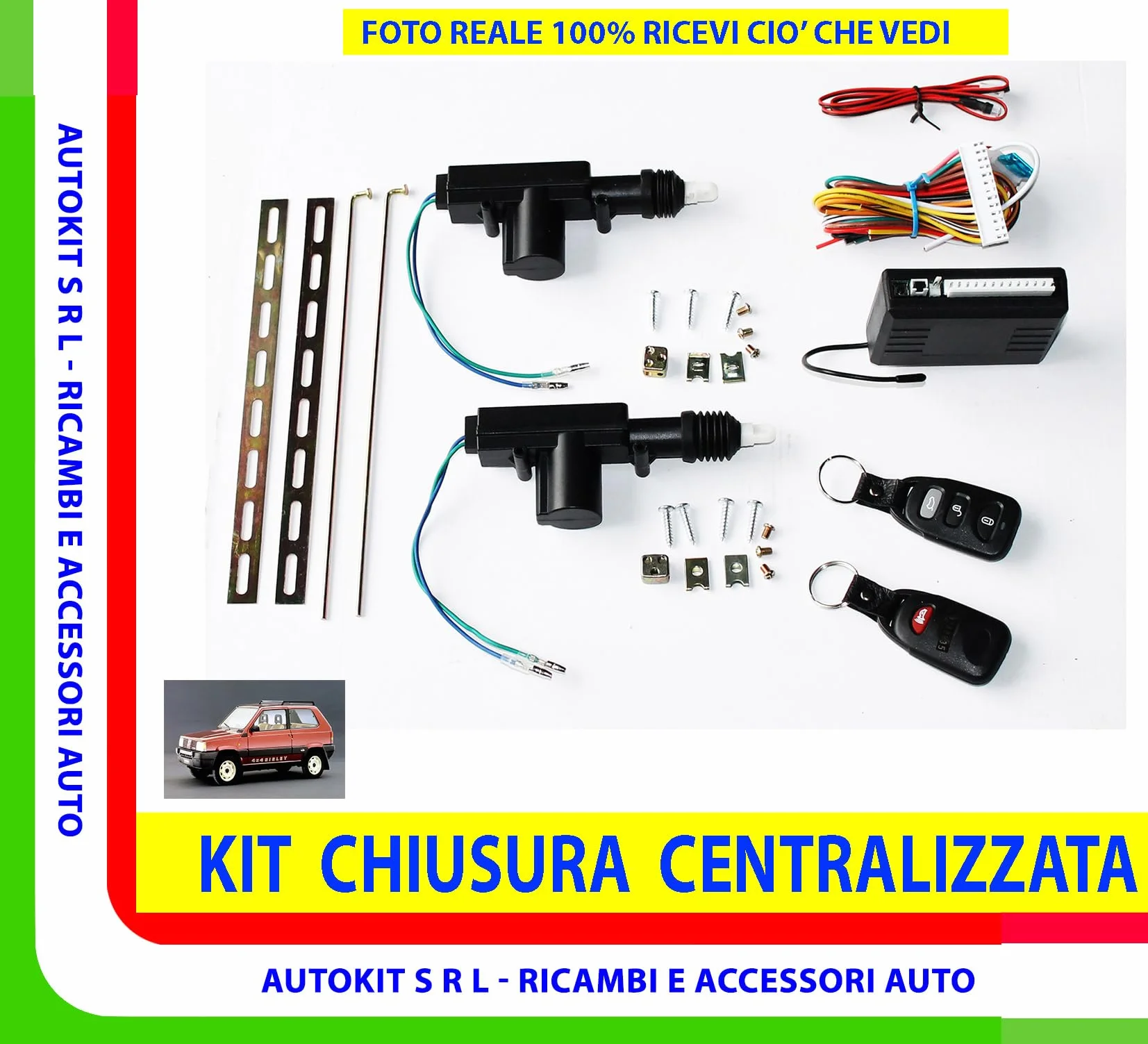KIT CHIUSURA CENTRALIZZATA AUTO A 2 FILI COMPLETA DI TELECOMANDO COMPATIBILE CON PANDA MODELLO 141 PRODOTTE DAL 1986 AL 2003 HPA922 - GE13