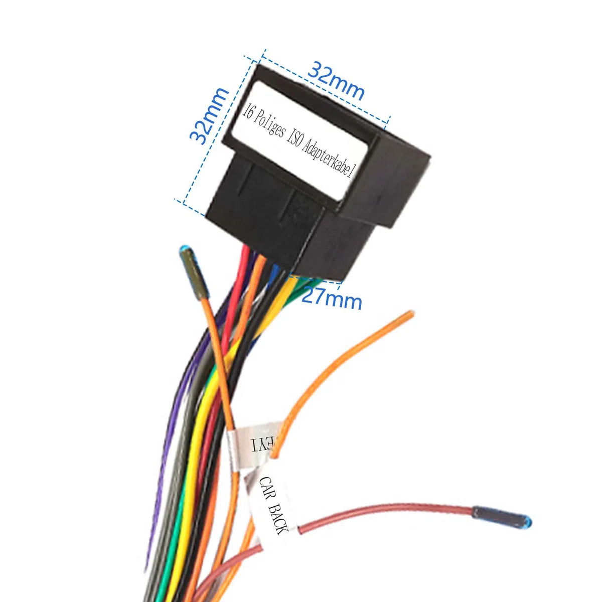 Cavo 16 Pin Adattatore ISO Cavo Connettore 16 Poli Standard ISO Adattatore per Android Autoradio Universale, con Linee di Controllo del Volante e Linea di Controllo Inverso, Adattatore Cavo 16 Poli
