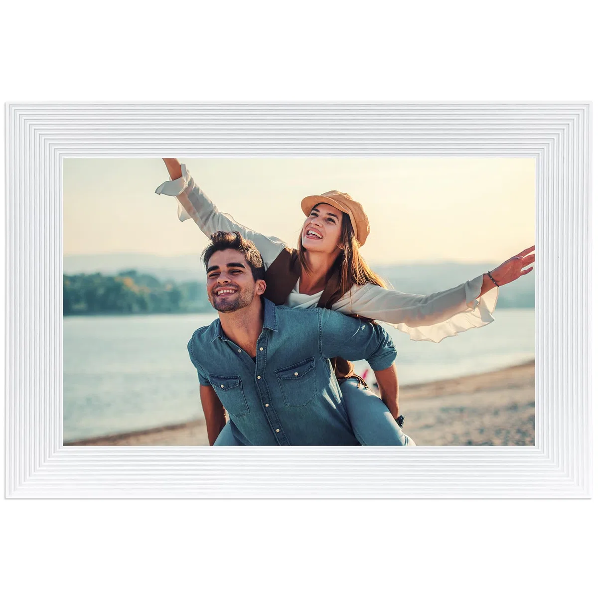 Frameo - Cornice digitale WiFi da 25,4 cm, memoria da 32 GB, con touch screen, rotazione automatica, montabile a parete, 1280 x 800 cm, cornice elettronica (bianco)