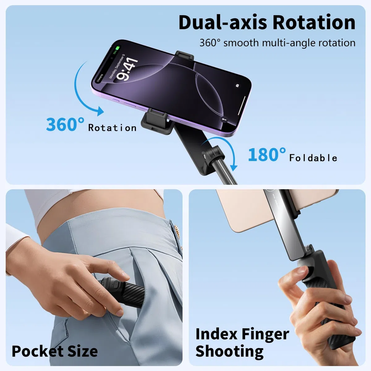 yAyusi Estensibile Mini Selfie Stick Treppiede con Telecomando, Treppiede Portatile Tascabile per iPhone, Piccolo Compatto Telefono Selfie Stick per Vlog/Registrazione Video/Streaming Live (Nero)