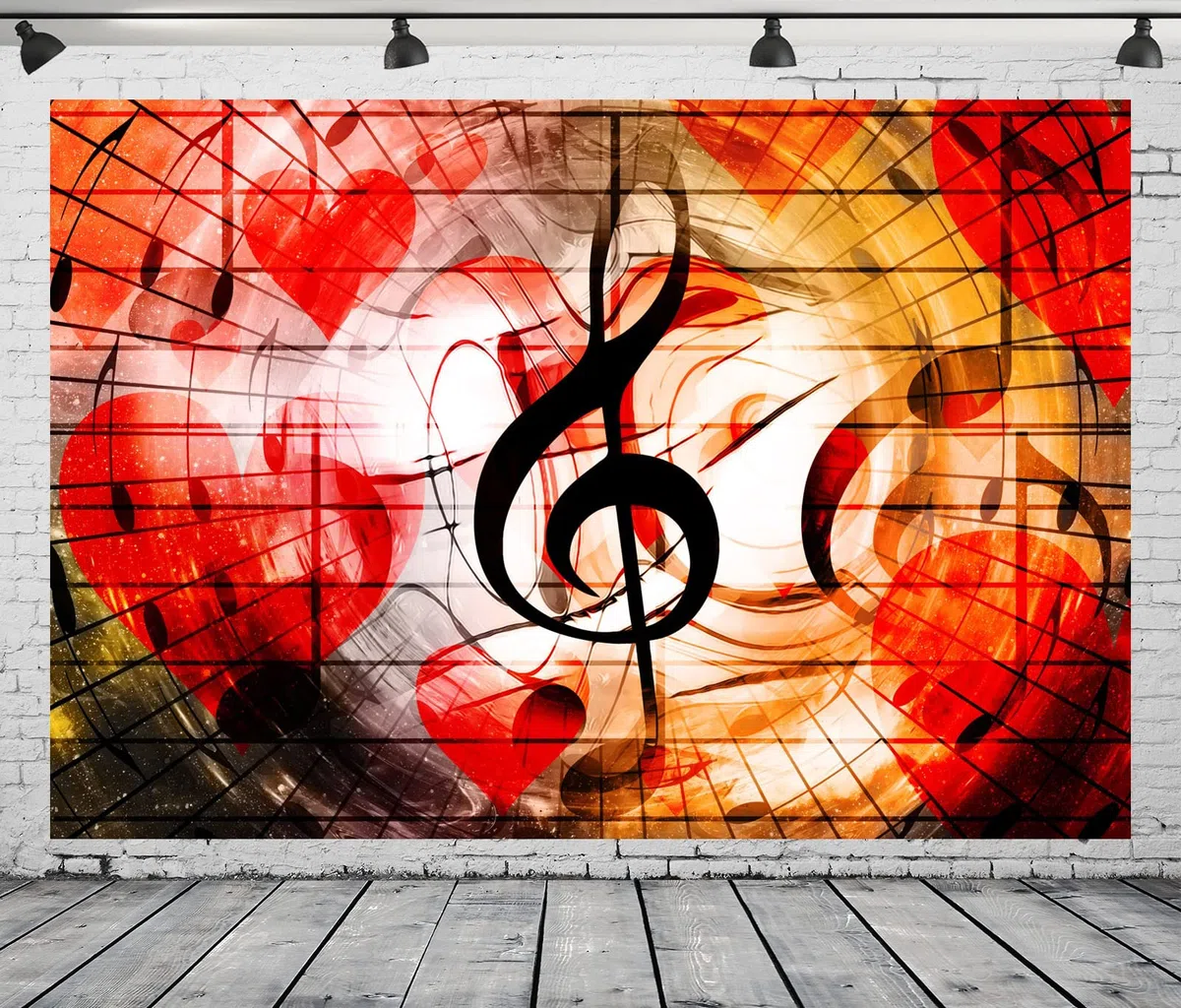 BELECO musicale Note musicali Simbolo Cuore rosso Amore sfondo Palcoscenico Decorazioni per feste a tema Banner Photo Booth