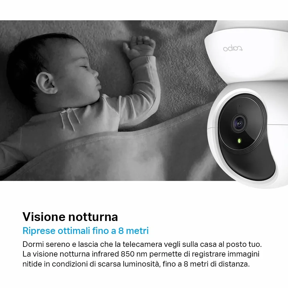 Tapo C210 Telecamera Wi-Fi Interno 2K(3MP), Videocamera Sorveglianza, Visione Notturna, Notifiche in Tempo Reale, Storage su Cloud, MicroSD fino a 512GB, Funziona con Alexa e Google Assistant